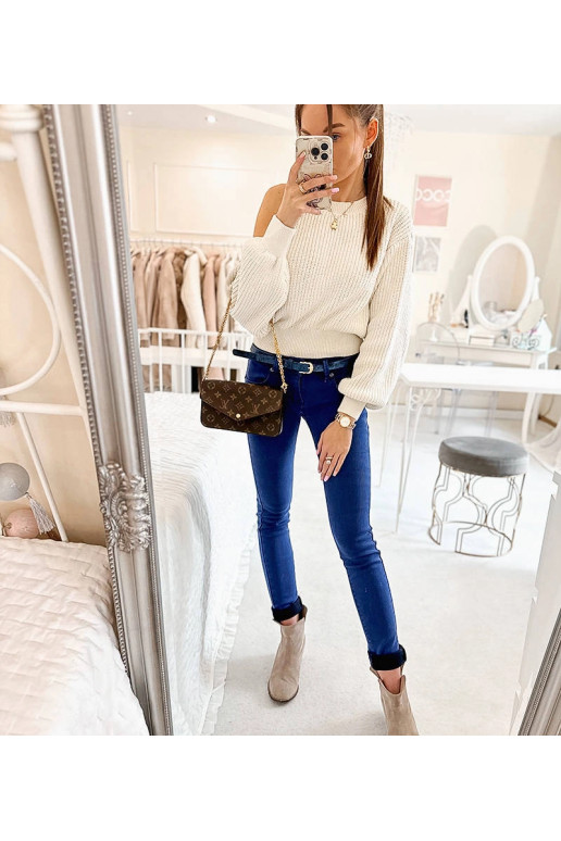 Modré dámské kalhoty s páskem Rocher