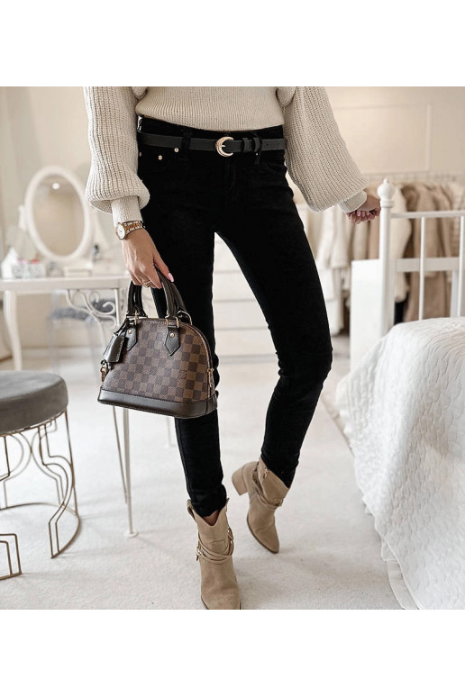 Černé látkové kalhoty s páskem Sylvain