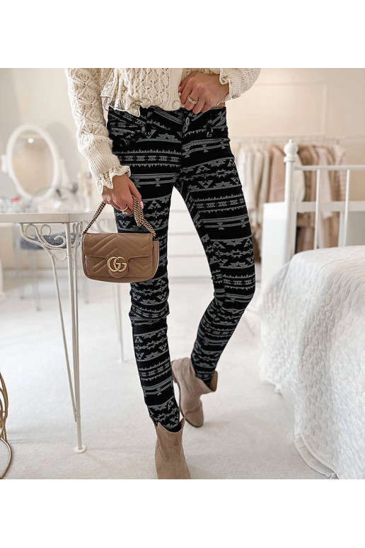 Černé vzorované látkové kalhoty Marcoux