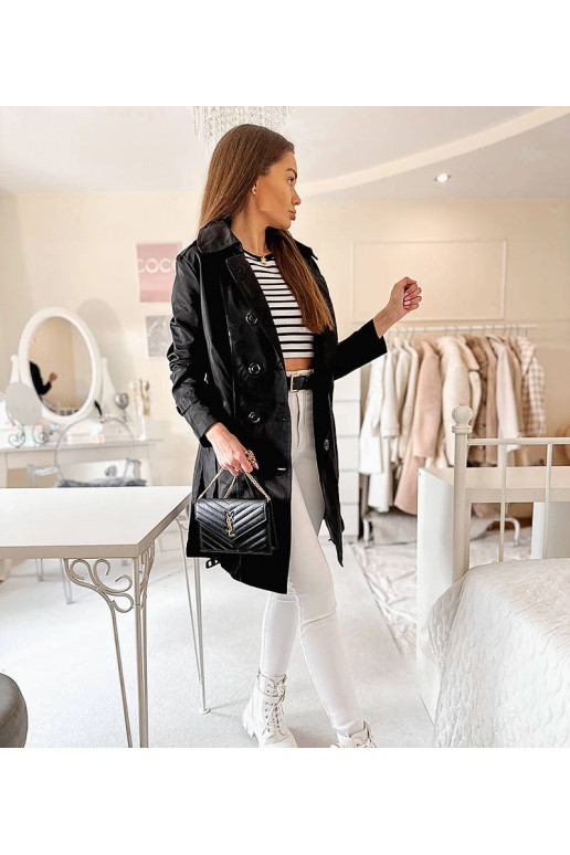 Černý trenčkot s páskem Royale