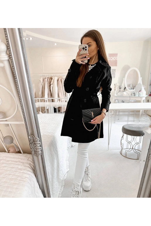 Černý trenčkot s páskem Royale