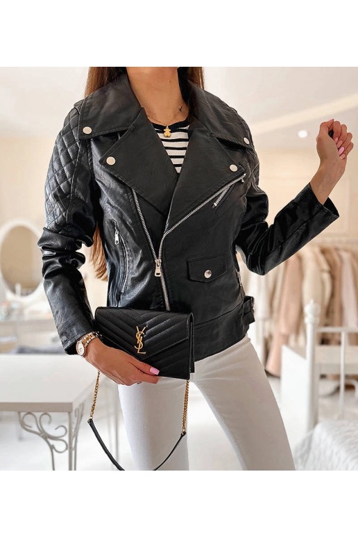 Žábrová černá motorkářská bunda z... Žábrová černá motorkářská bunda z...