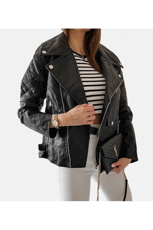 Žábrová černá motorkářská bunda z... Žábrová černá motorkářská bunda z...