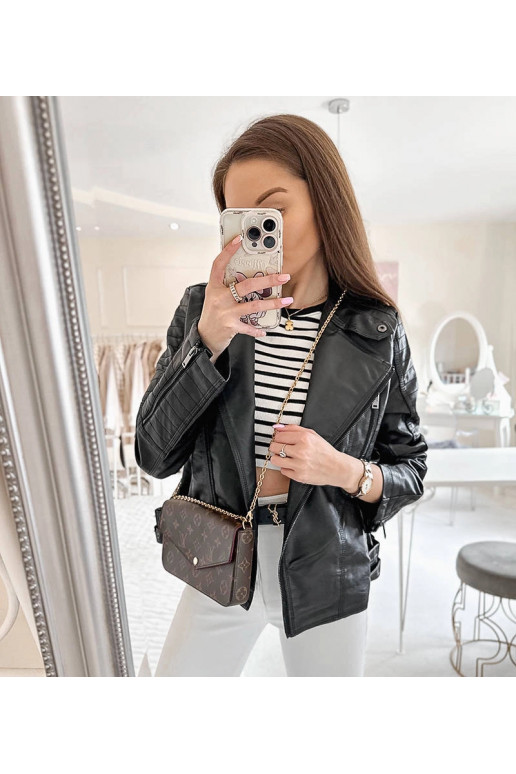 Černá motorkářská bunda Laisné z ekokůže Černá motorkářská bunda Laisné z ekokůže