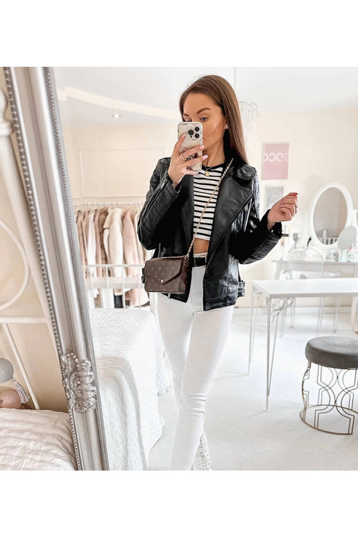 Černá motorkářská bunda Laisné z ekokůže Černá motorkářská bunda Laisné z ekokůže