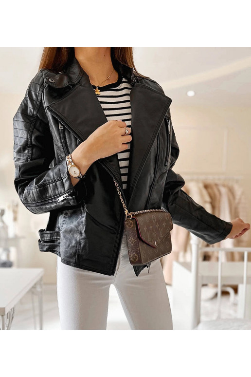 Černá motorkářská bunda Laisné z ekokůže Černá motorkářská bunda Laisné z ekokůže