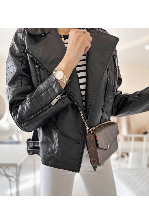 Černá motorkářská bunda Laisné z ekokůže Černá motorkářská bunda Laisné z ekokůže