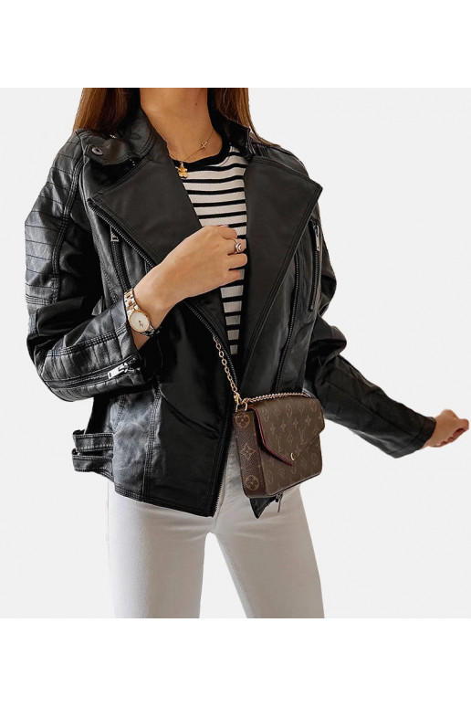 Černá motorkářská bunda Laisné z ekokůže Černá motorkářská bunda Laisné z ekokůže
