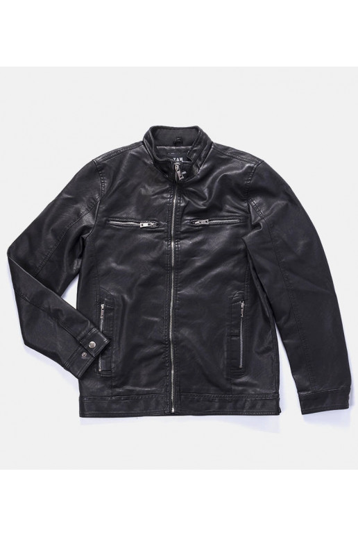 Pánská černá bunda z umělé kůže Leverett