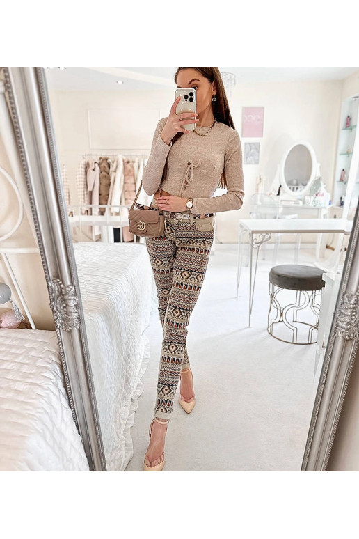 Béžové vzorované kalhoty Lévesque