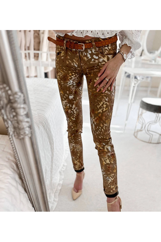 Béžové kalhoty se zlatým leopardím...
