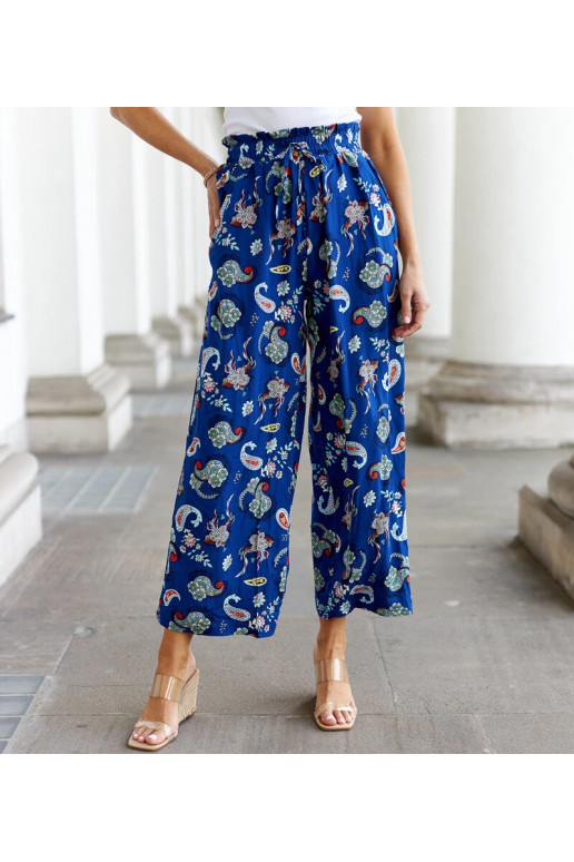 Palermo modré květinové široké kalhoty