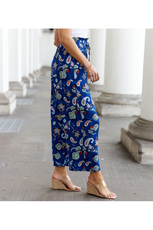 Palermo modré květinové široké kalhoty