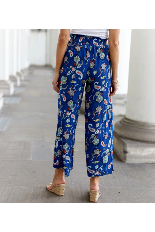 Palermo modré květinové široké kalhoty