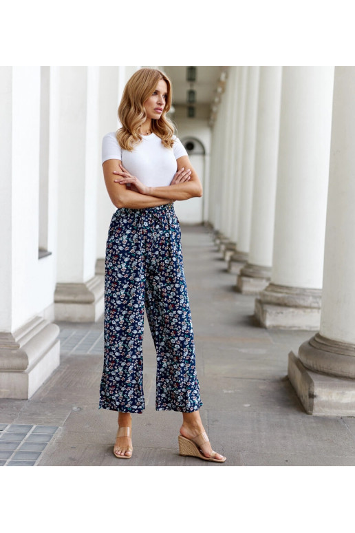 Černé květinové široké kalhoty Grazia