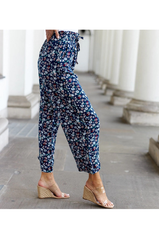 Černé květinové široké kalhoty Grazia