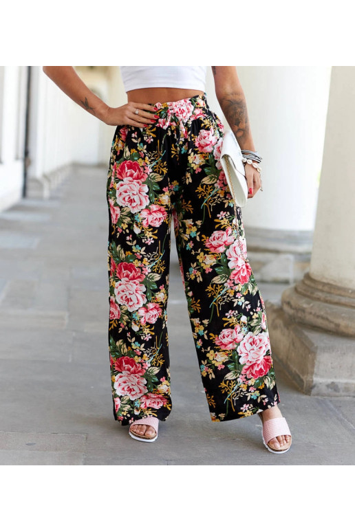 Černé květinové široké kalhoty Cosimo