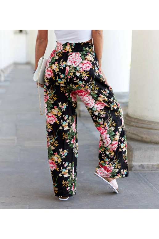 Černé květinové široké kalhoty Cosimo