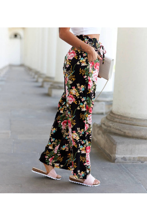 Černé květinové široké kalhoty Cosimo