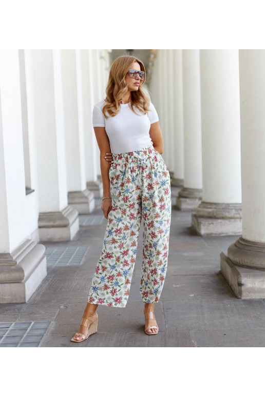 Bílé květované široké kalhoty Vertemate