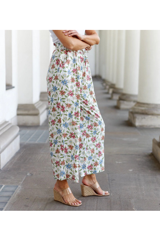 Bílé květované široké kalhoty Vertemate