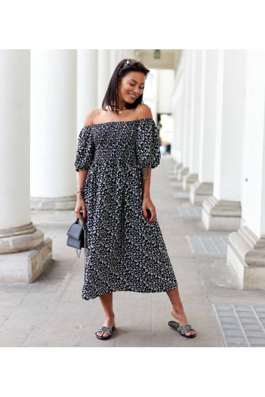 Černé květinové midi šaty od Castiglione Černé květinové midi šaty od Castiglione