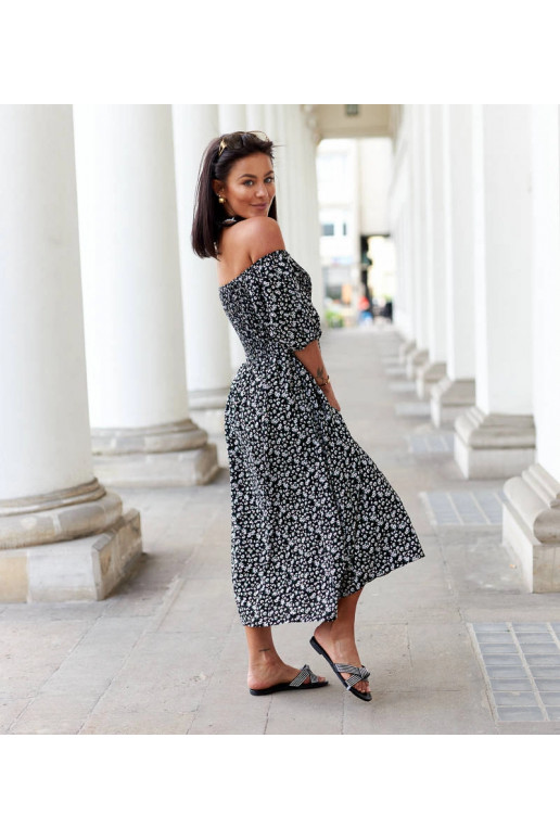 Černé květinové midi šaty od Castiglione Černé květinové midi šaty od Castiglione