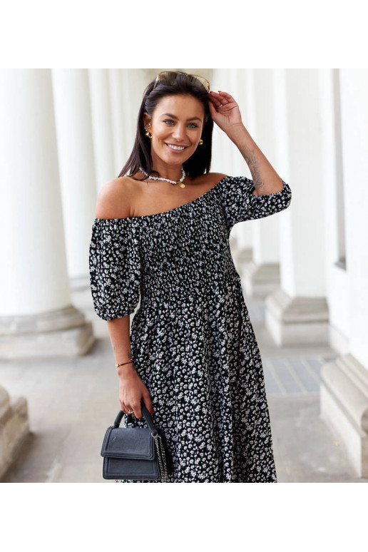 Černé květinové midi šaty od Castiglione Černé květinové midi šaty od Castiglione