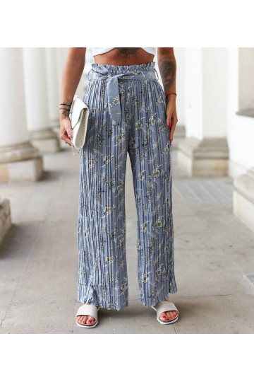 Modré široké řasené kalhoty...