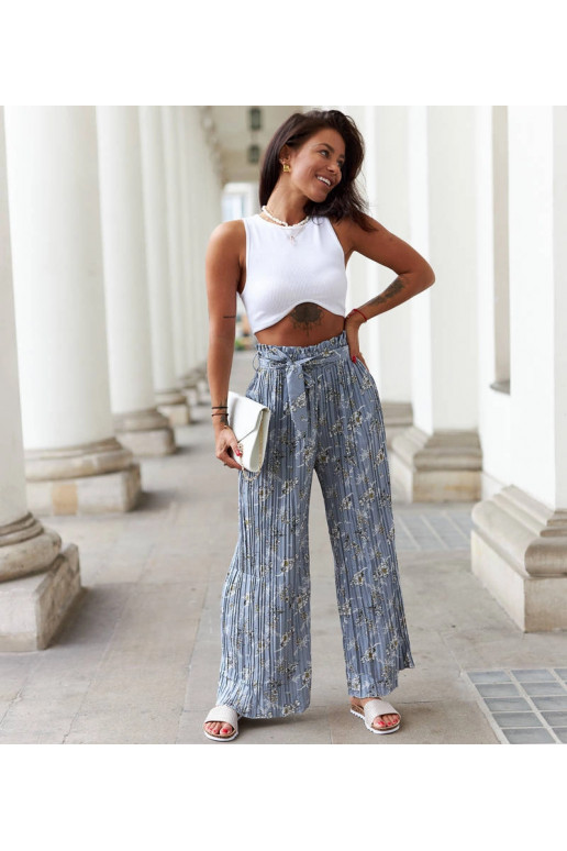 Modré široké řasené kalhoty Manlio