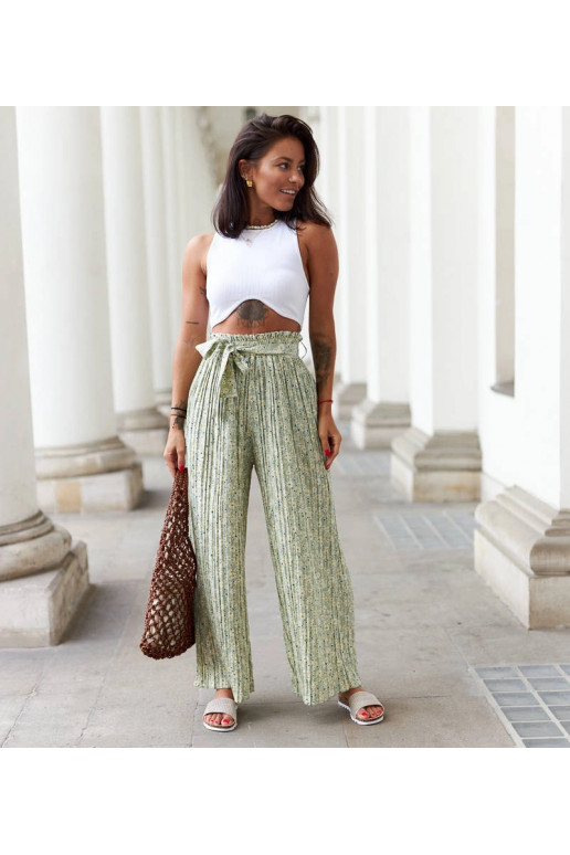 Zelené široké řasené kalhoty Pietro