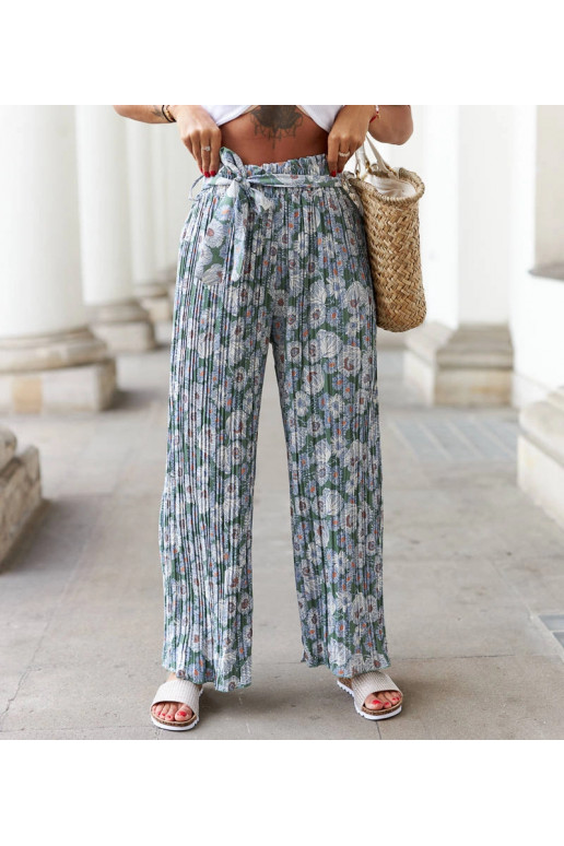 Zelené široké plisované kalhoty Aberdeen