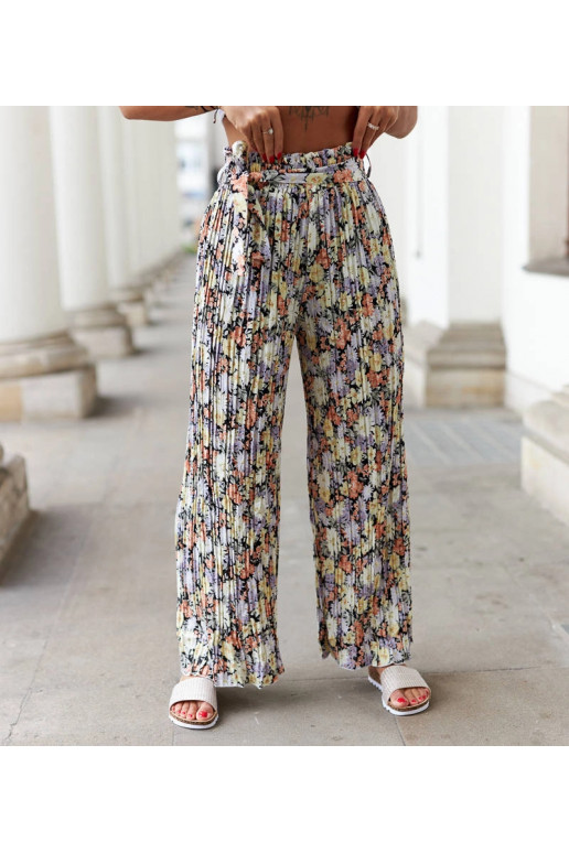 Černé květinové plisované kalhoty Cesate