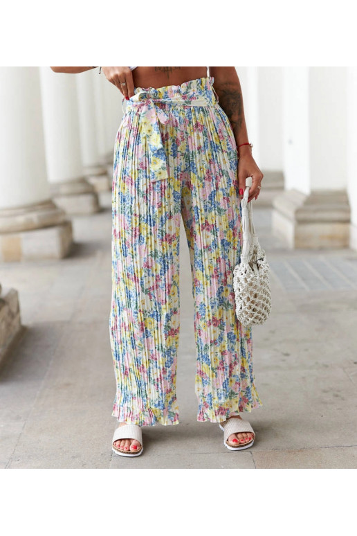 Žluté květinové plisované kalhoty Cesate