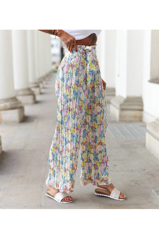 Žluté květinové plisované kalhoty Cesate