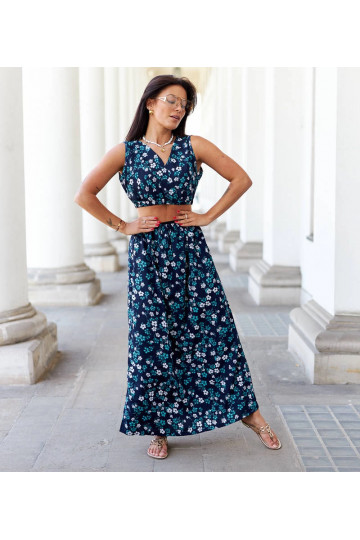 Tmavě modrý komplet top a...