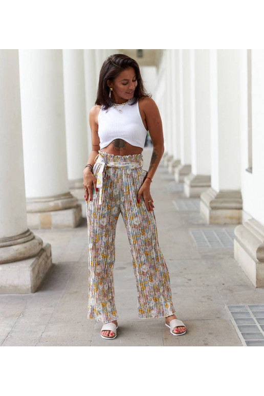 Vínové květinové řasené kalhoty Cesate