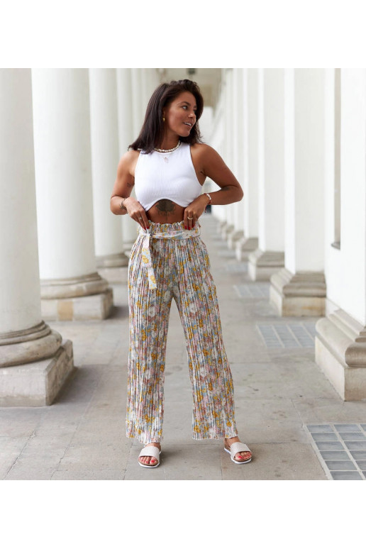 Vínové květinové řasené kalhoty Cesate