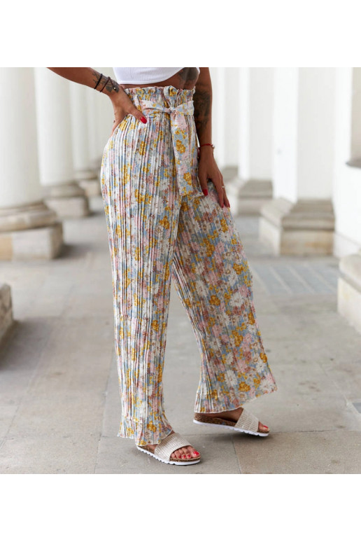 Vínové květinové řasené kalhoty Cesate