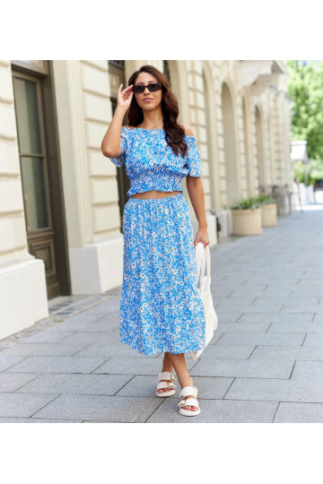 Modrý komplet top a midi...