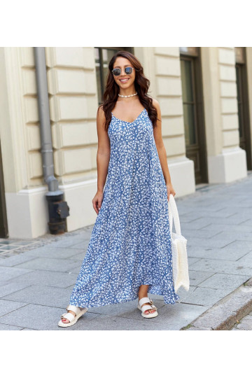 Modré volné šaty bez...