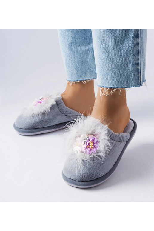 Šedé teplé pantofle s květinami Moly Šedé teplé pantofle s květinami Moly