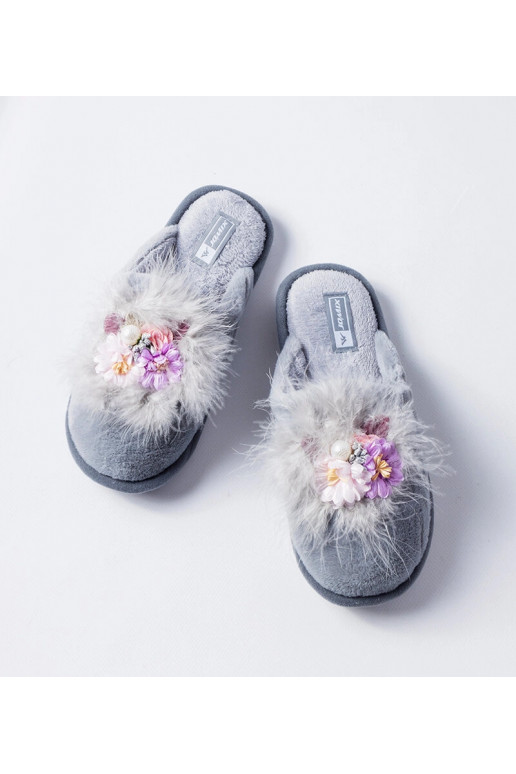 Šedé teplé pantofle s květinami Moly Šedé teplé pantofle s květinami Moly