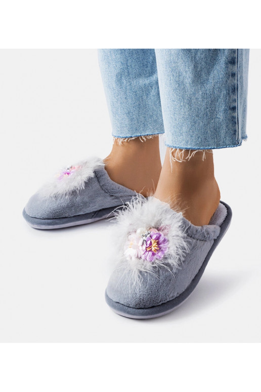Šedé teplé pantofle s květinami Moly Šedé teplé pantofle s květinami Moly