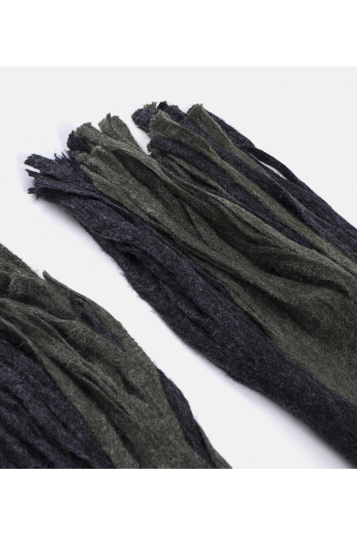 Zelený a šedý šátek s třásněmi Lana