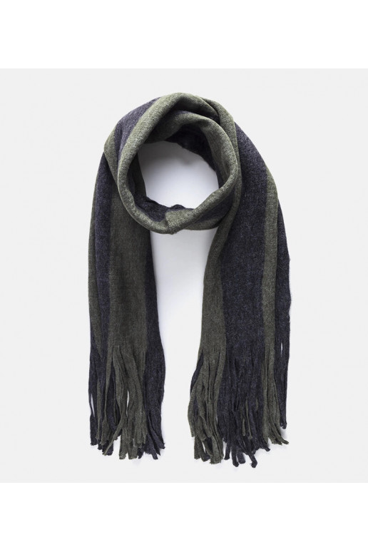Zelený a šedý šátek s třásněmi Lana