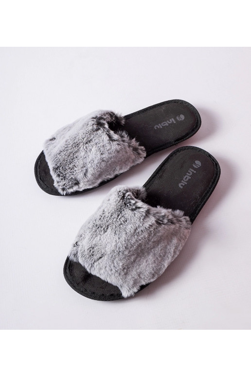 Černé pantofle s šedým kožíškem INBLU