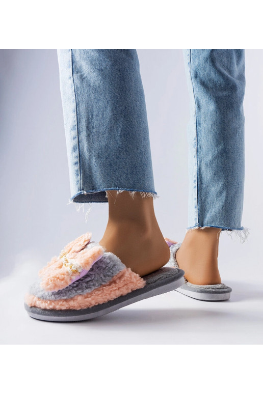 Šedé a růžové pantofle s mašlí