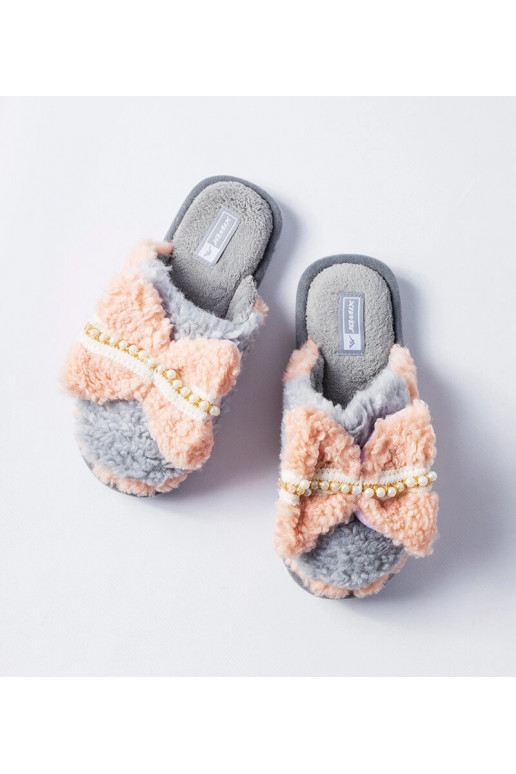 Šedé a růžové pantofle s mašlí