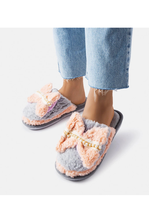 Šedé a růžové pantofle s mašlí